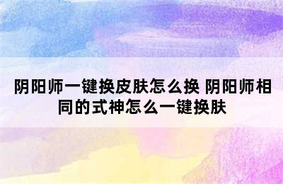 阴阳师一键换皮肤怎么换 阴阳师相同的式神怎么一键换肤